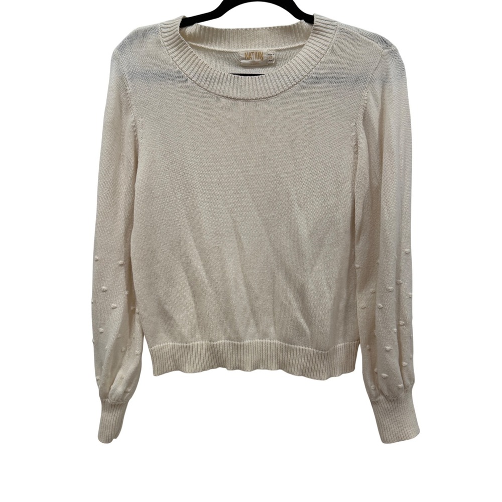 Nation LTD Cream Cotton Bobble Sleeve Knit Sweater XS 9038DCS Off White